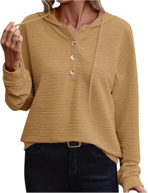 2024 Fall Womens Oversized Hoodies V Neck Solid Color Sweaters Fashion Casual Drawstring Pullover Going Out Clothes