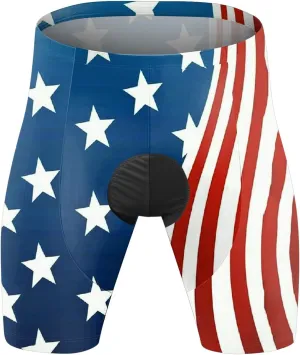 3D USA Flag Print Patriotic Cycling Shorts for Men Lightweight Quick Dry Bike Shorts Big and Tall Summer Biker Tights