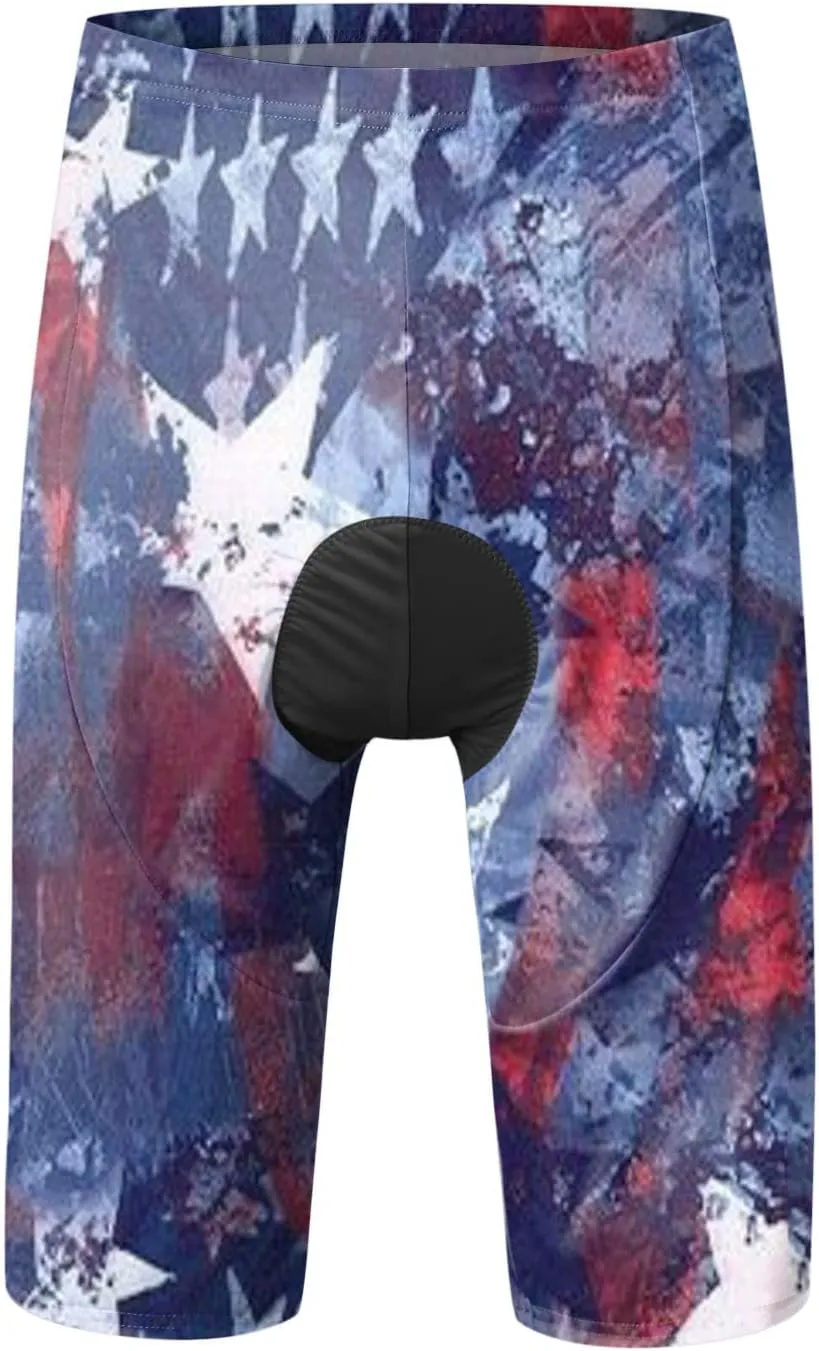 3D USA Flag Print Patriotic Cycling Shorts for Men Lightweight Quick Dry Bike Shorts Big and Tall Summer Biker Tights