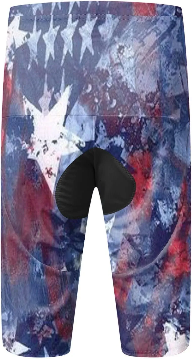 3D USA Flag Print Patriotic Cycling Shorts for Men Lightweight Quick Dry Bike Shorts Big and Tall Summer Biker Tights
