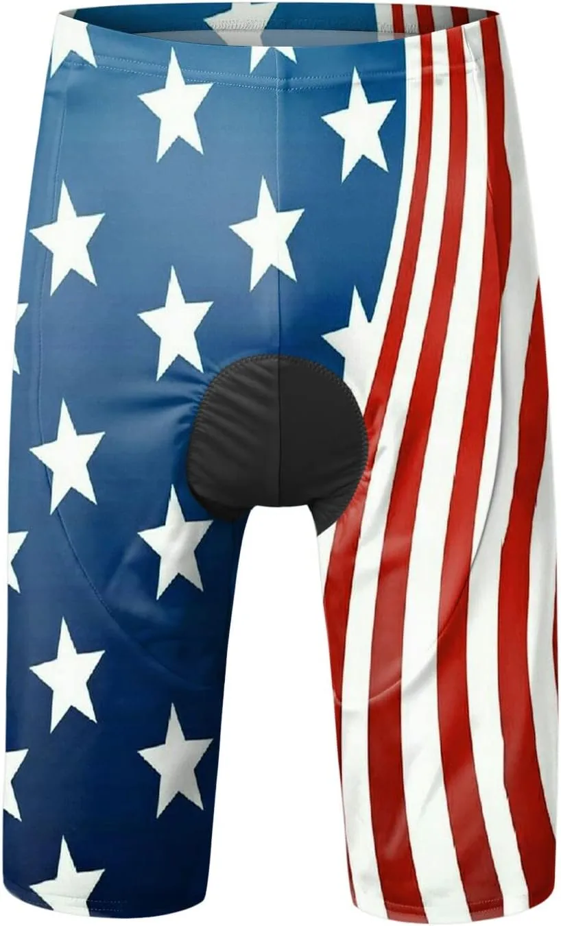 3D USA Flag Print Patriotic Cycling Shorts for Men Lightweight Quick Dry Bike Shorts Big and Tall Summer Biker Tights