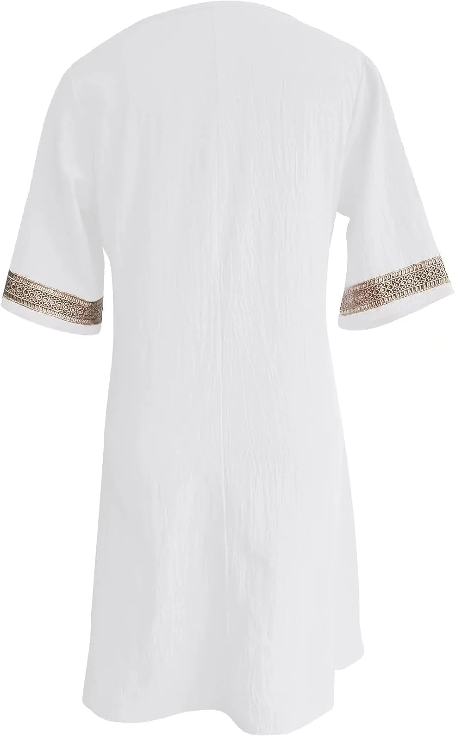 Akivide Women's Summer Cotton Linen V Neck Half Sleeve Mini Dress Casual Loose Plus Size Beach Vacation Tunic Dress