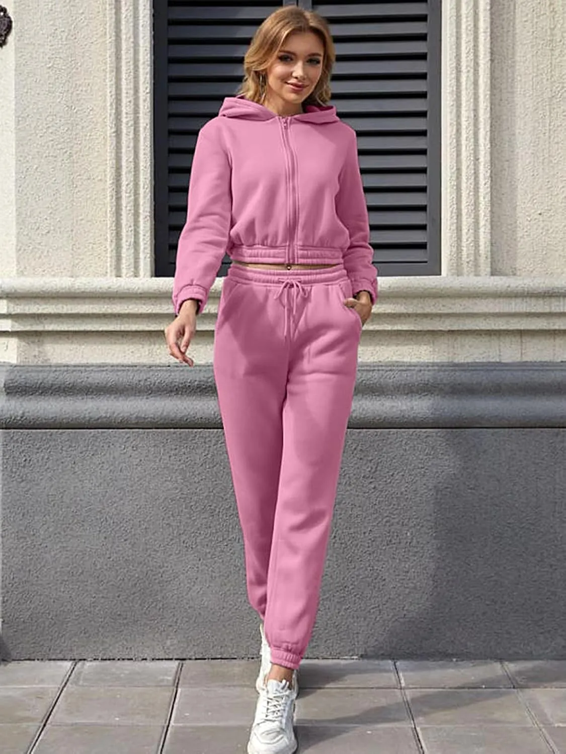 Akmipoem Sweatsuits for Women Set 3 Piece Outfits Zip Up Hoodie Sweatshirt Crop Tank Top Jogger Sweatpants Tracksuit