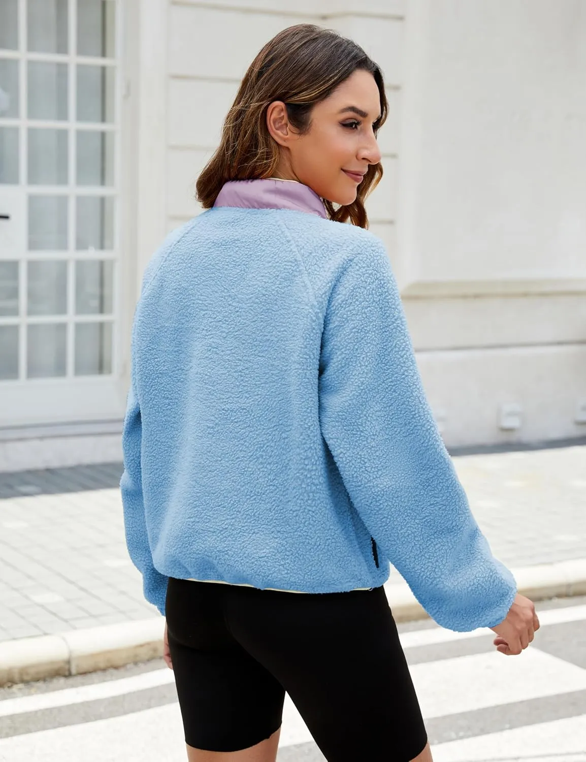 AMEBELLE Womens Lightweight Fleece Pullover Jacket Cropped Fall Winter Fuzzy Sherpa Jacket Sweatshirt Coat with Pockets