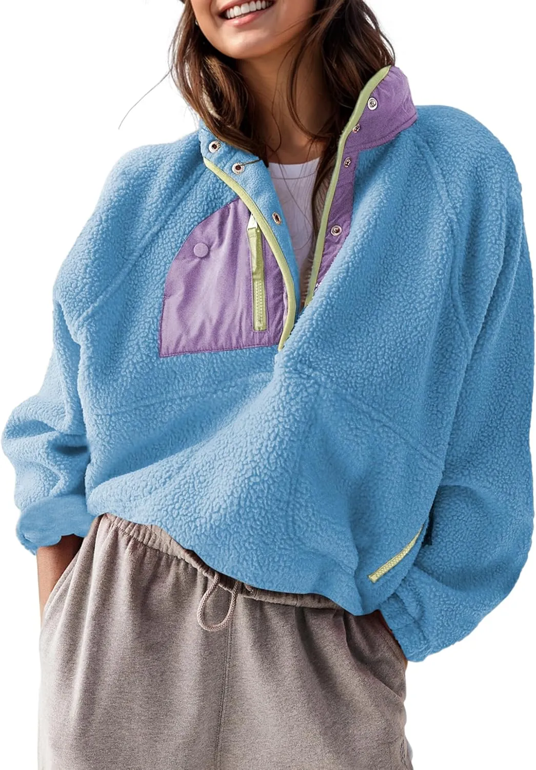 AMEBELLE Womens Lightweight Fleece Pullover Jacket Cropped Fall Winter Fuzzy Sherpa Jacket Sweatshirt Coat with Pockets