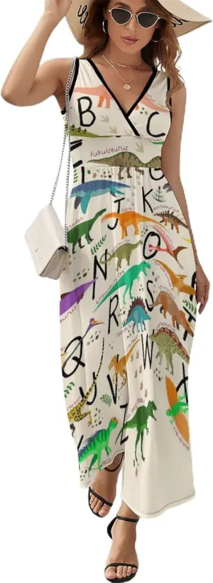 AMRANDOM Women's Summer Casual Wrap Tunic Dress Sleeveless Flowy Long Dress