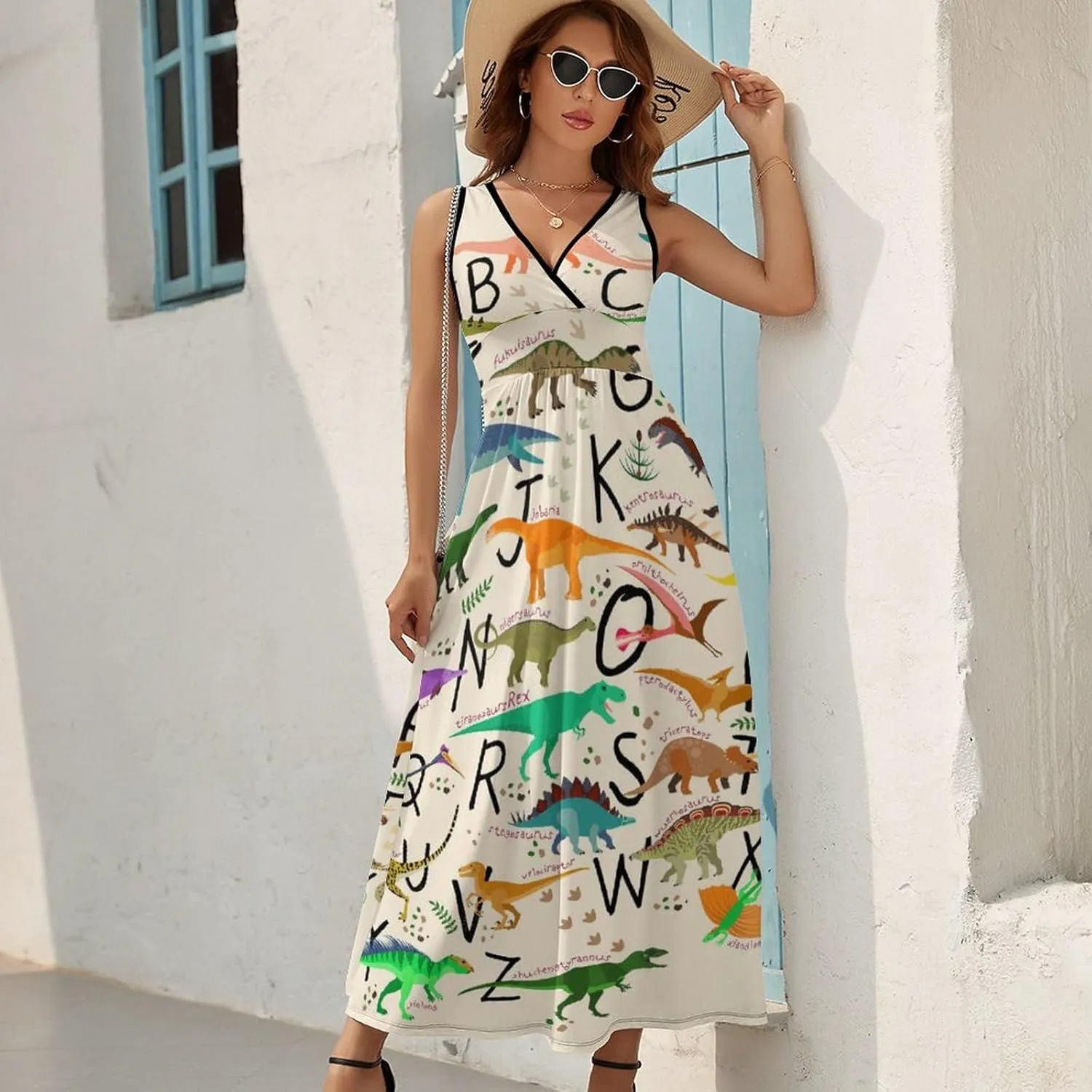 AMRANDOM Women's Summer Casual Wrap Tunic Dress Sleeveless Flowy Long Dress
