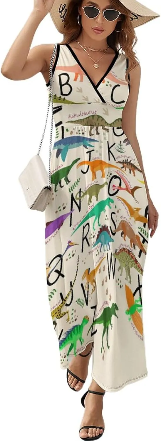 AMRANDOM Women's Summer Casual Wrap Tunic Dress Sleeveless Flowy Long Dress
