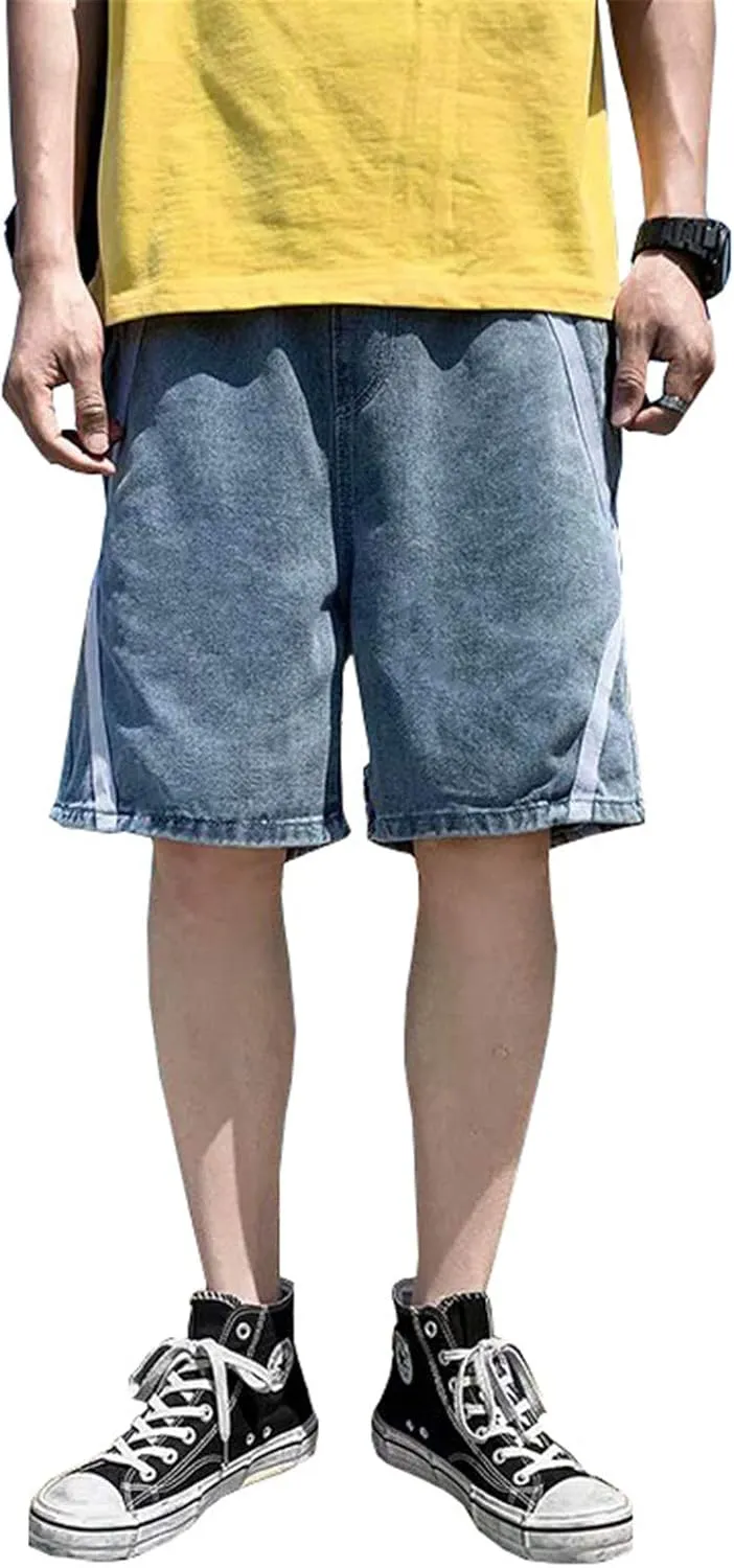 Andongnywell Men's Relaxed Fit Denim Shorts Classic Casual Slim Fit Straight Leg Short Jeans with Pockets Zip