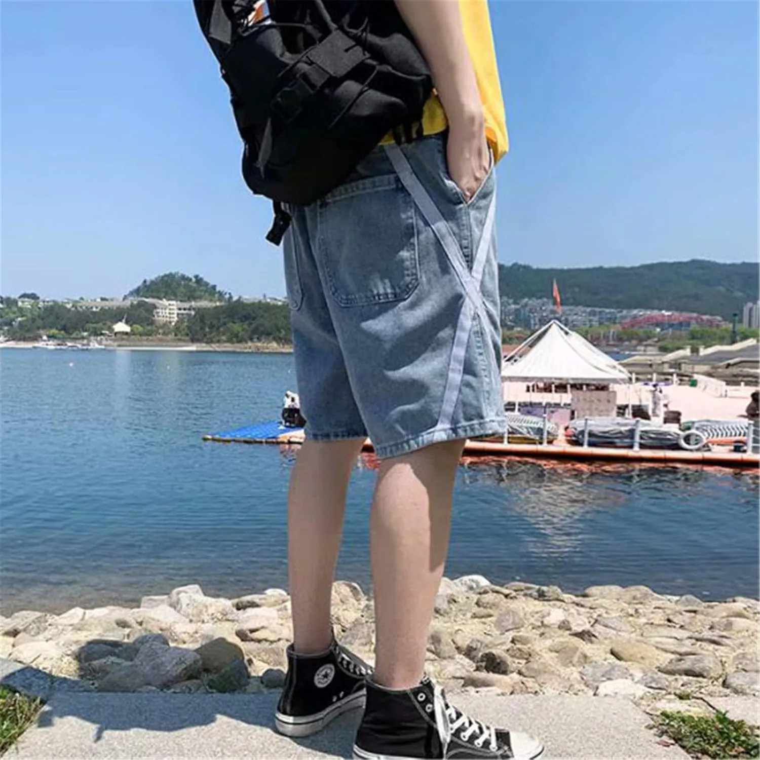Andongnywell Men's Relaxed Fit Denim Shorts Classic Casual Slim Fit Straight Leg Short Jeans with Pockets Zip