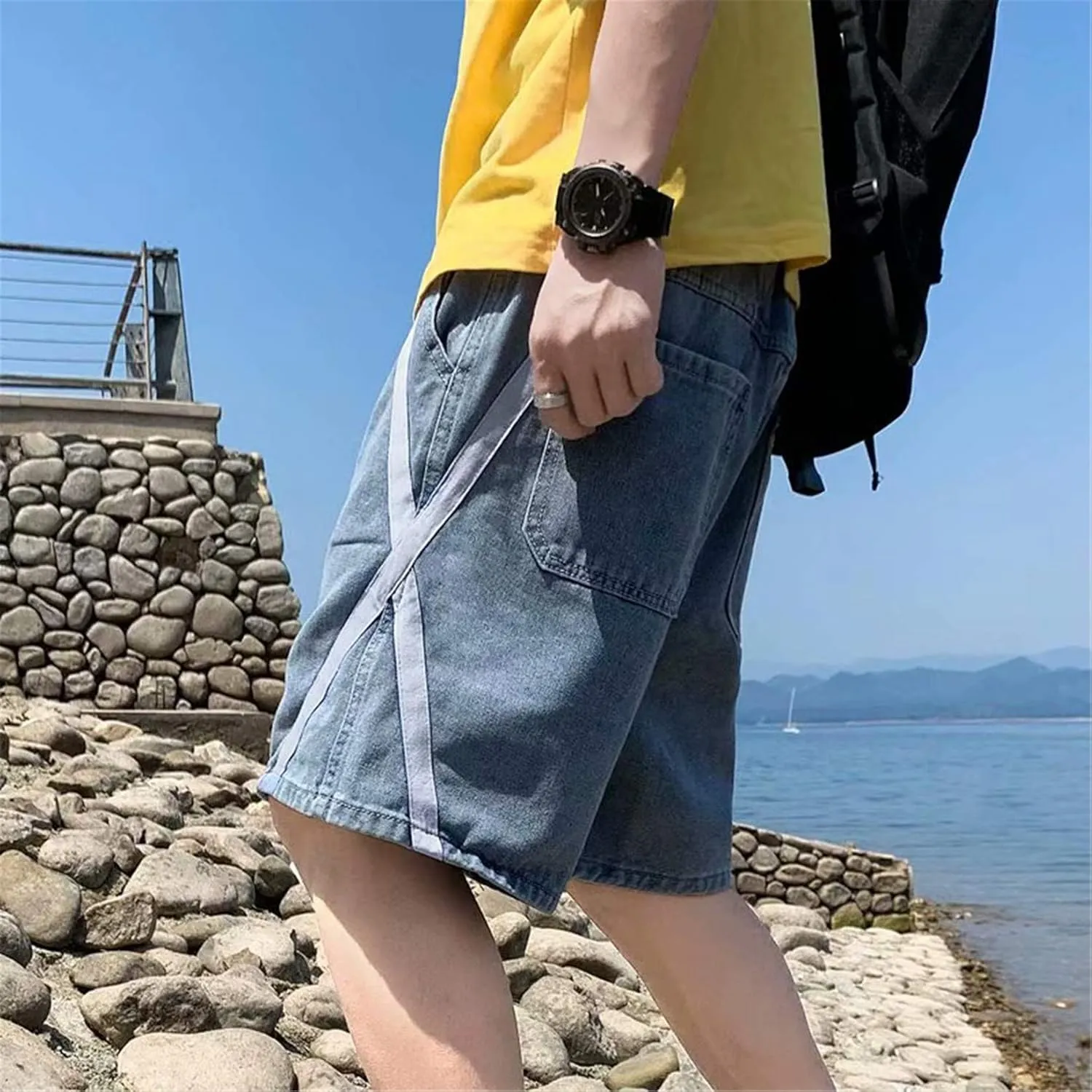 Andongnywell Men's Relaxed Fit Denim Shorts Classic Casual Slim Fit Straight Leg Short Jeans with Pockets Zip