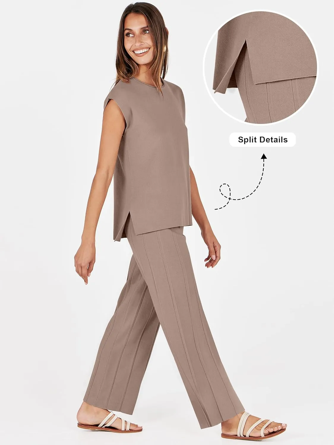 ANRABESS Women 2 Piece Lounge Sets Summer Casual Knit Sweater Vest Pant Set Beach Vacation Airport Outfits Clothes