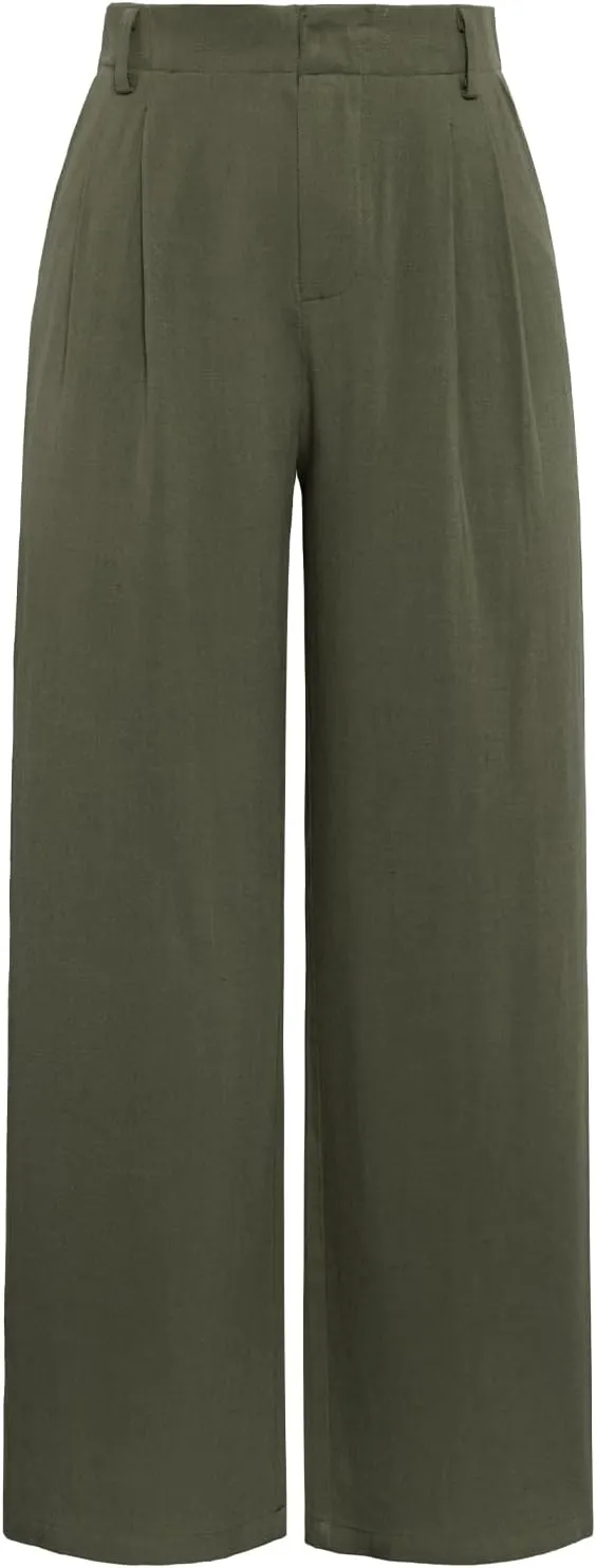 ANRILITA Linen Pants for Women High Waist Casual Flowy Pant Summer Wide Leg Trousers with Pocket
