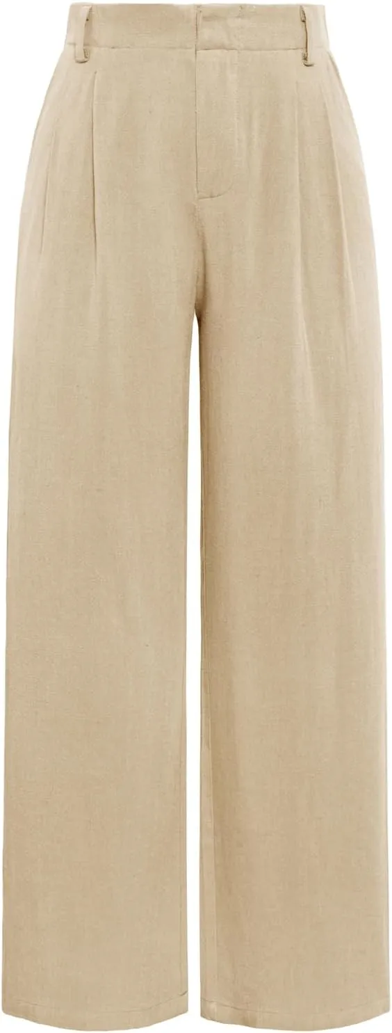 ANRILITA Linen Pants for Women High Waist Casual Flowy Pant Summer Wide Leg Trousers with Pocket