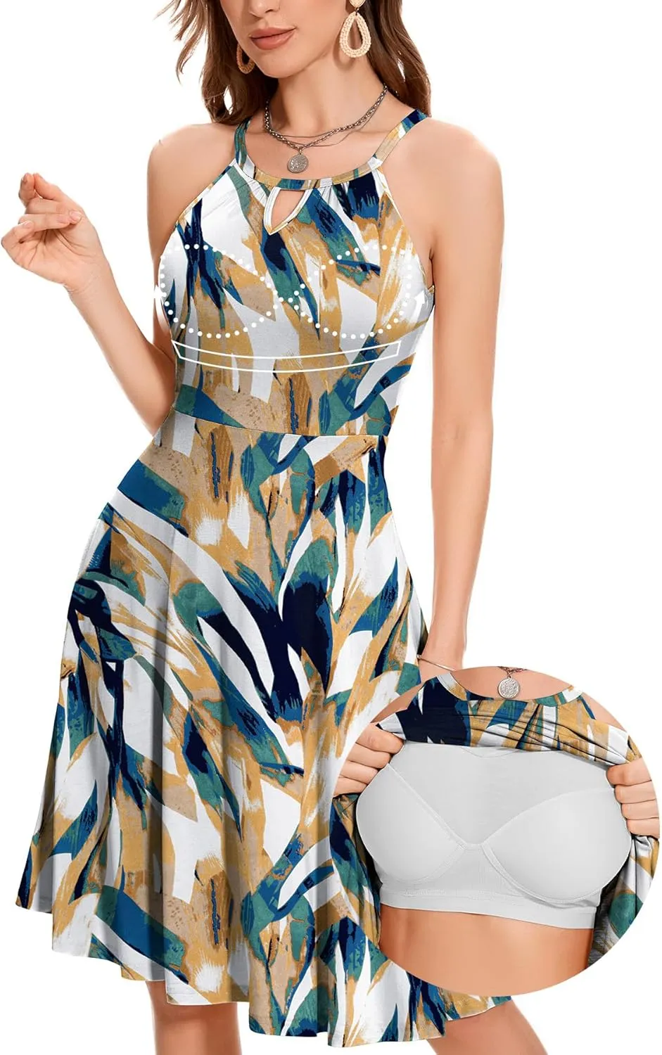 ANYFITTING Built in Bra Halter Dresses for Women 2025 Summer Pockets Dress Flowy Midi Sundresses Beach Vacation