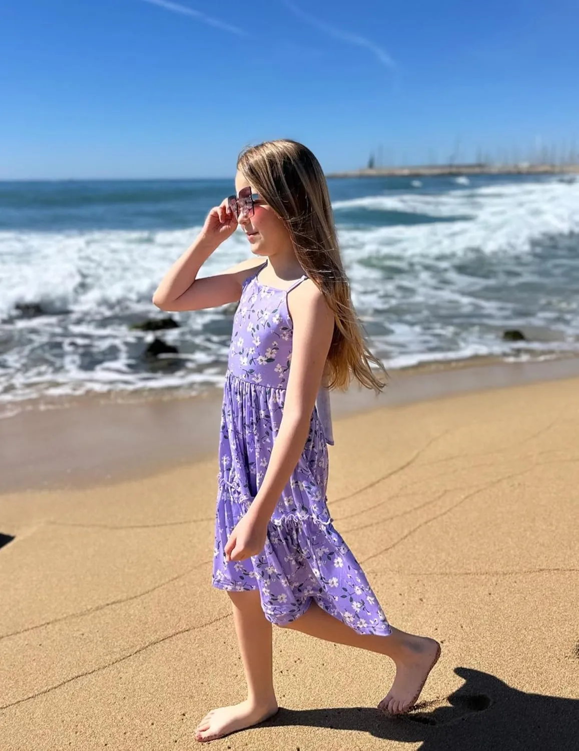 Arshiner Girls Tie Back Dress Spaghetti Strap Ruffle Hem Casual Summer Beach Sundress with Pockets