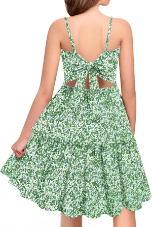 Arshiner Girls Tie Back Dress Spaghetti Strap Ruffle Hem Casual Summer Beach Sundress with Pockets