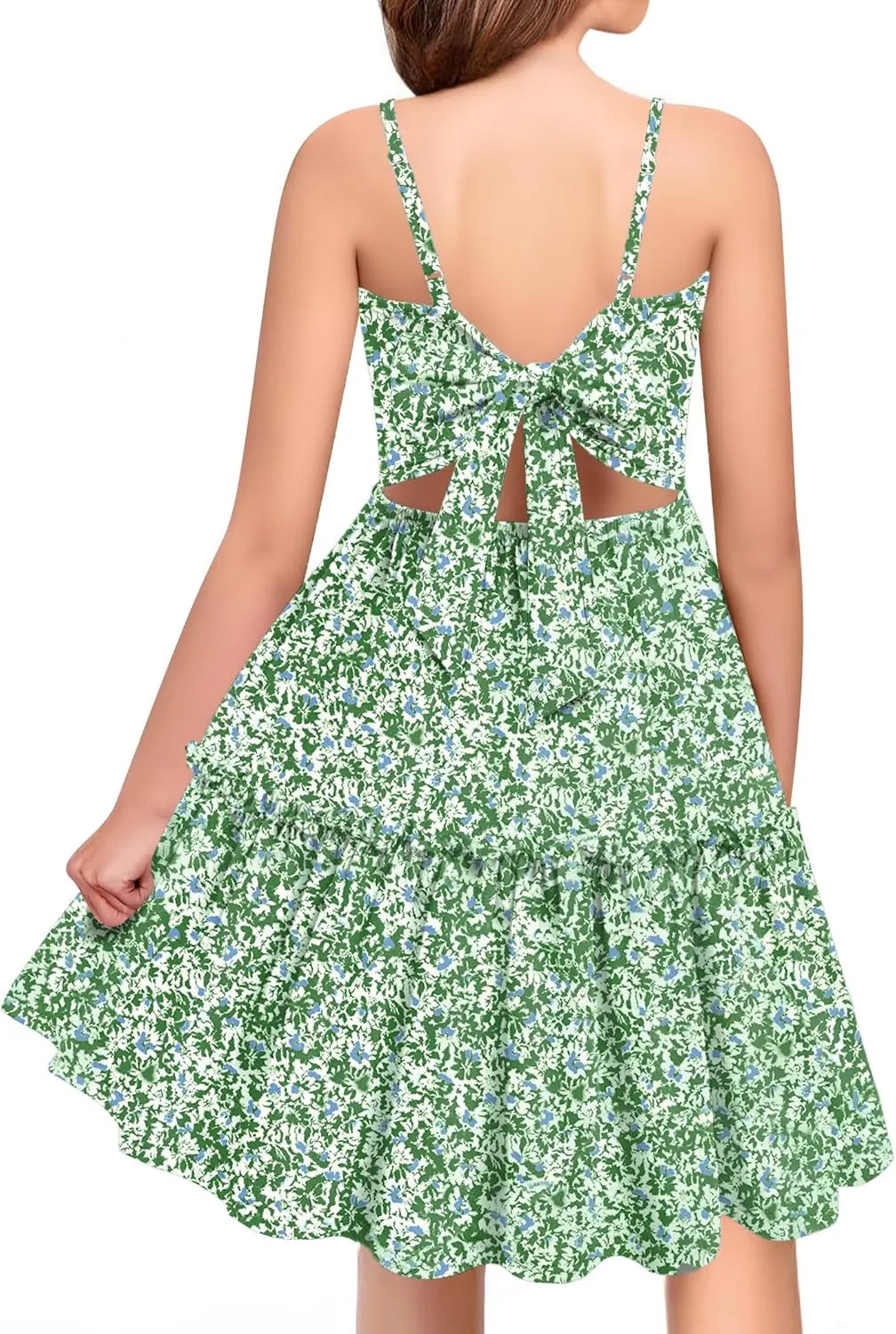Arshiner Girls Tie Back Dress Spaghetti Strap Ruffle Hem Casual Summer Beach Sundress with Pockets