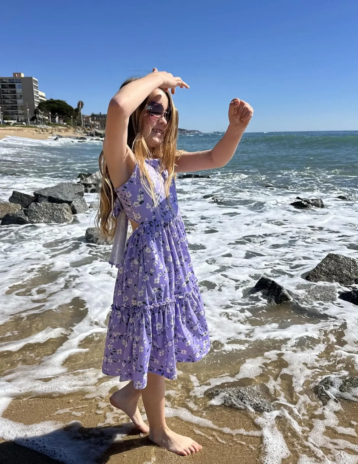 Arshiner Girls Tie Back Dress Spaghetti Strap Ruffle Hem Casual Summer Beach Sundress with Pockets