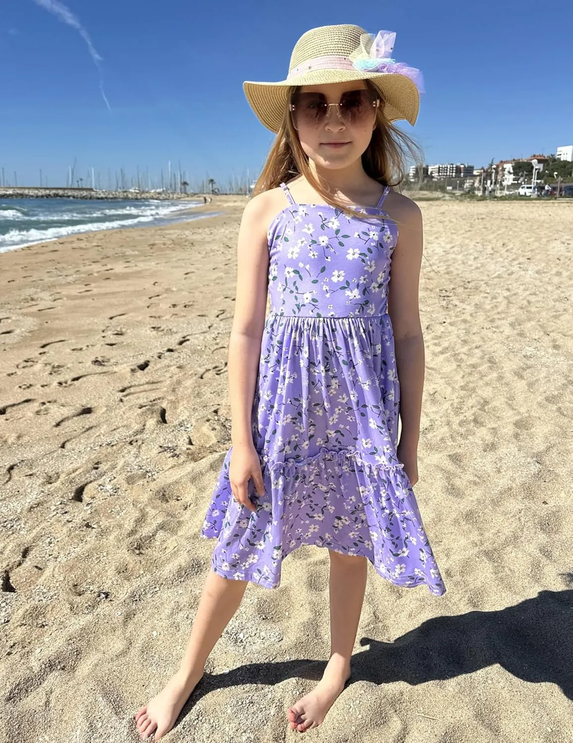 Arshiner Girls Tie Back Dress Spaghetti Strap Ruffle Hem Casual Summer Beach Sundress with Pockets