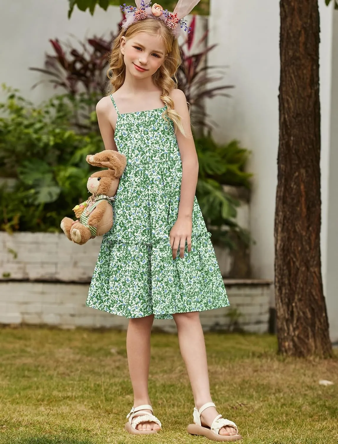 Arshiner Girls Tie Back Dress Spaghetti Strap Ruffle Hem Casual Summer Beach Sundress with Pockets