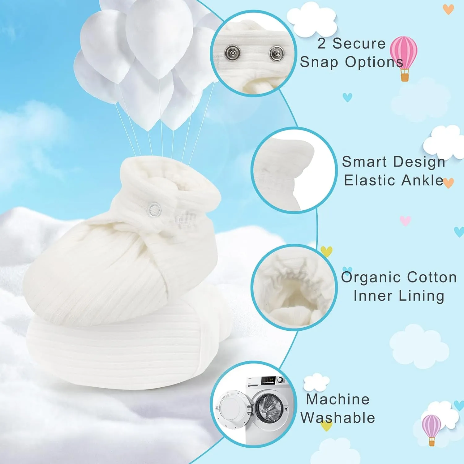 Baby Booties Newborn Infant Shoes Organic Cotton Adjustable Soft Cozy Warm Boots for Boy Girl