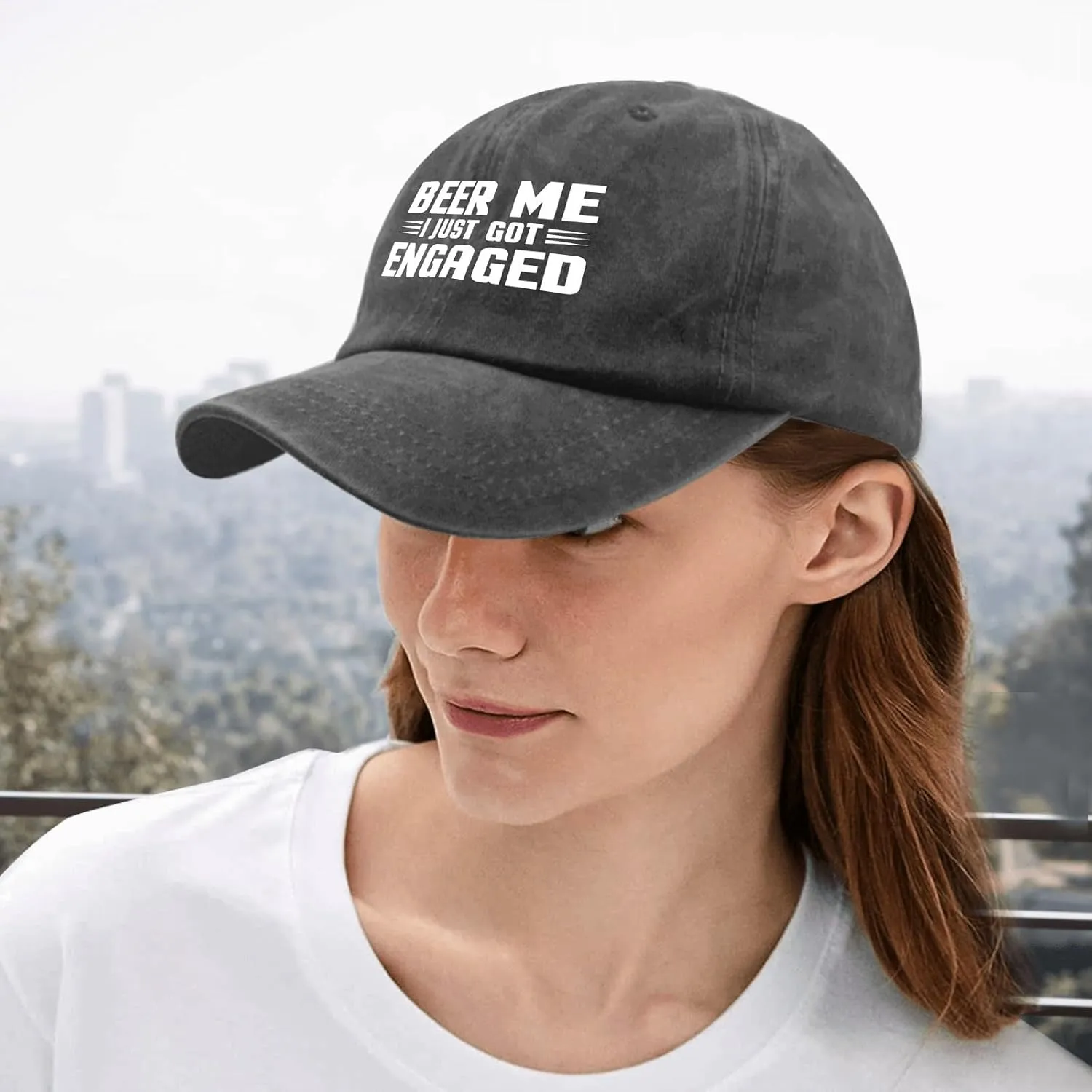 Beer me i just got Engaged Hat Vintage Cotton Washed Baseball Caps Adjustable Dad Hat Crazy Funny