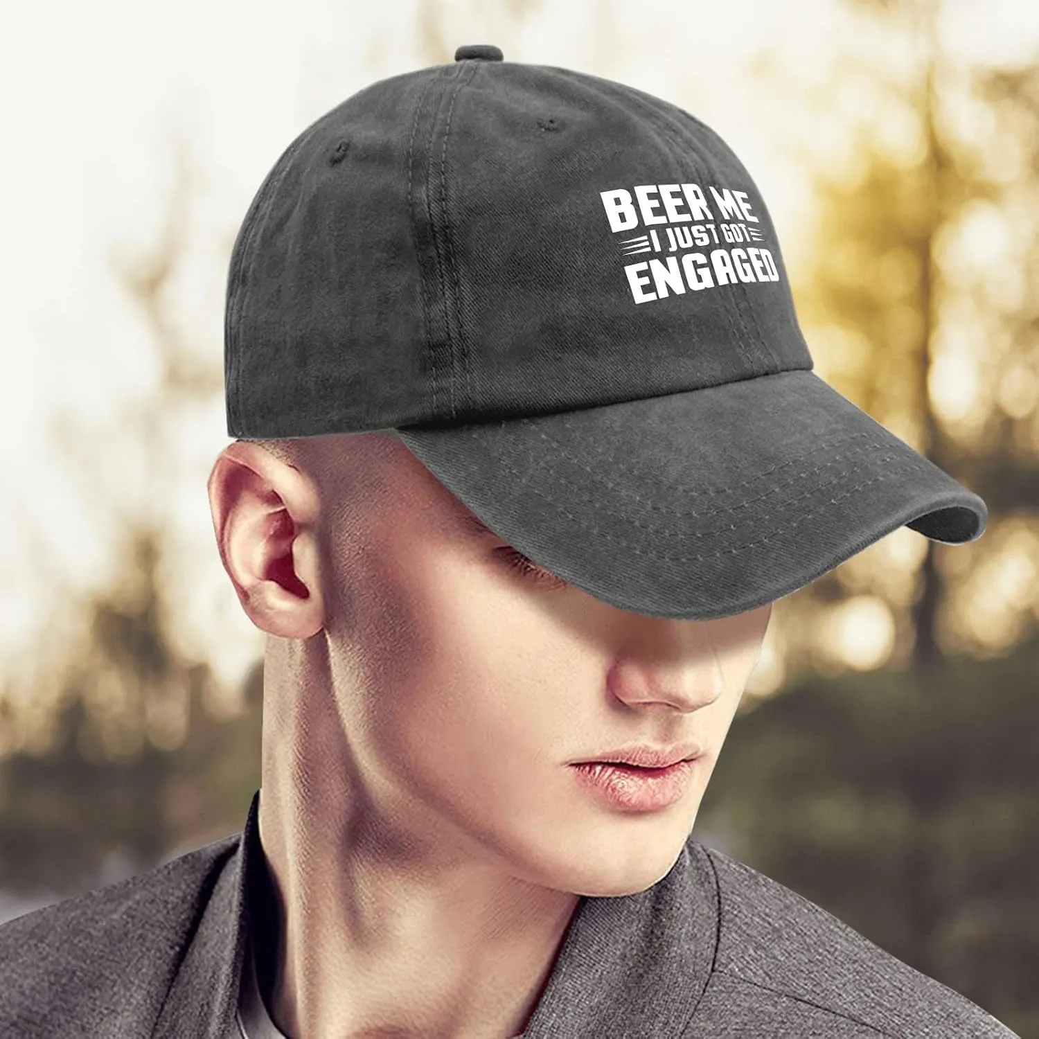 Beer me i just got Engaged Hat Vintage Cotton Washed Baseball Caps Adjustable Dad Hat Crazy Funny