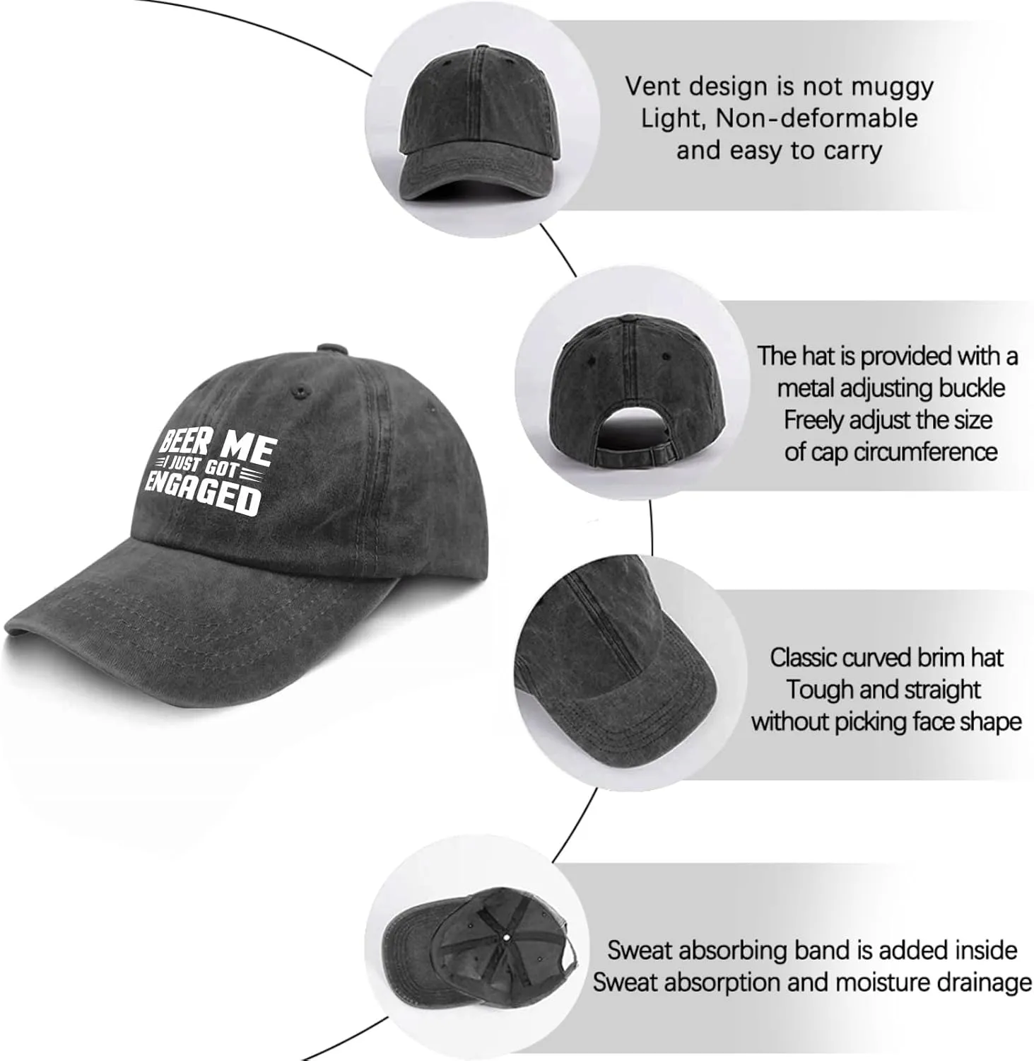 Beer me i just got Engaged Hat Vintage Cotton Washed Baseball Caps Adjustable Dad Hat Crazy Funny