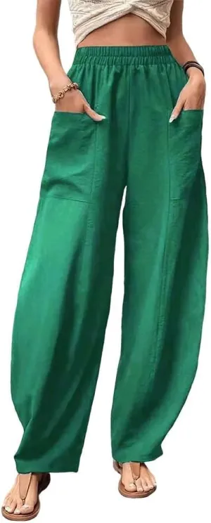 Bengbobar Wide Leg Pants Harem Pants Women High Waist Relaxed Fit Lantern Trousers Cotton Linen Casual Summer Elastic Pants