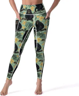 Black Howler Monkey Women's Yoga Pants Leggings with Pockets High Waist Compression Workout Pants