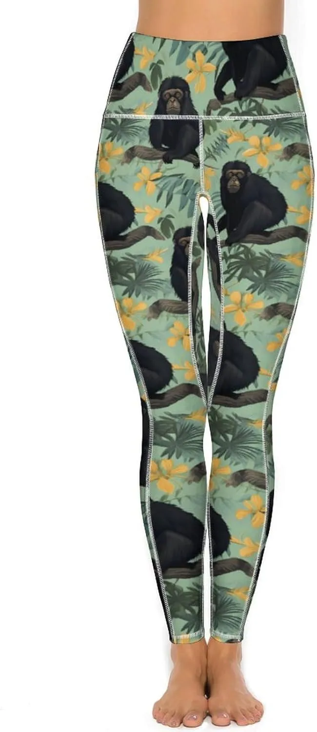Black Howler Monkey Women's Yoga Pants Leggings with Pockets High Waist Compression Workout Pants