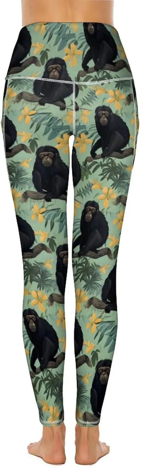 Black Howler Monkey Women's Yoga Pants Leggings with Pockets High Waist Compression Workout Pants
