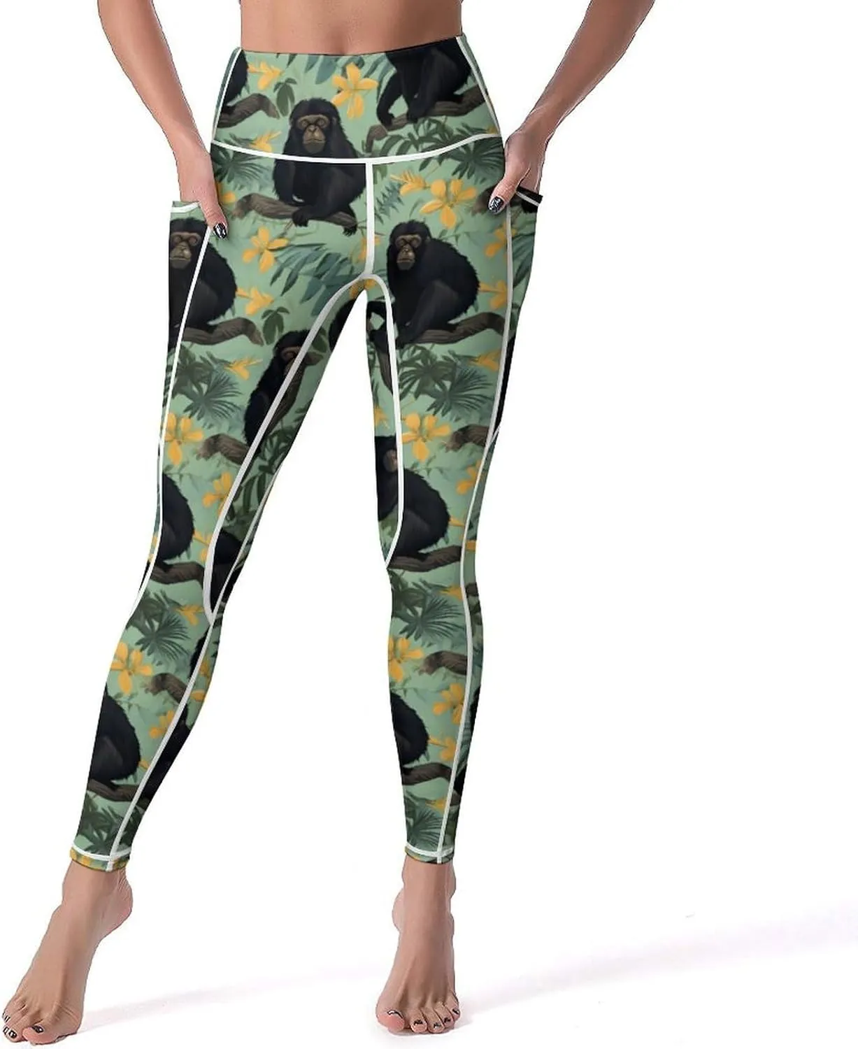 Black Howler Monkey Women's Yoga Pants Leggings with Pockets High Waist Compression Workout Pants
