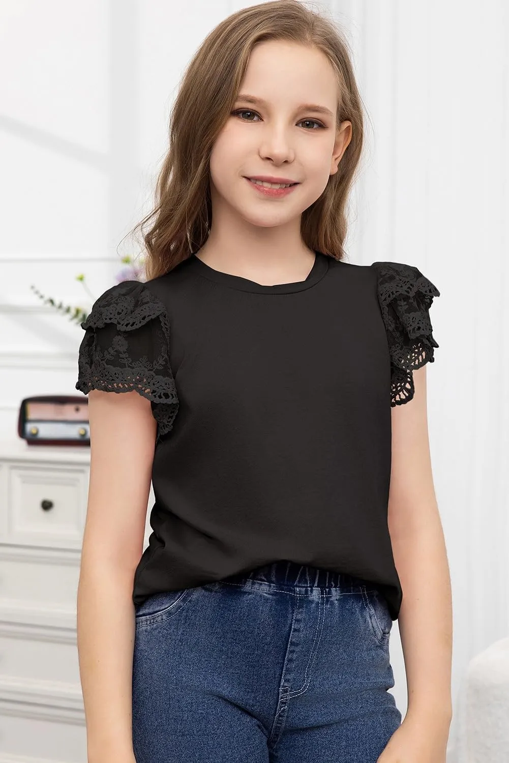 blibean Teen Girls Tshirt Cotton Flowy Short Sleeve Button Tops Size 6-15 Years