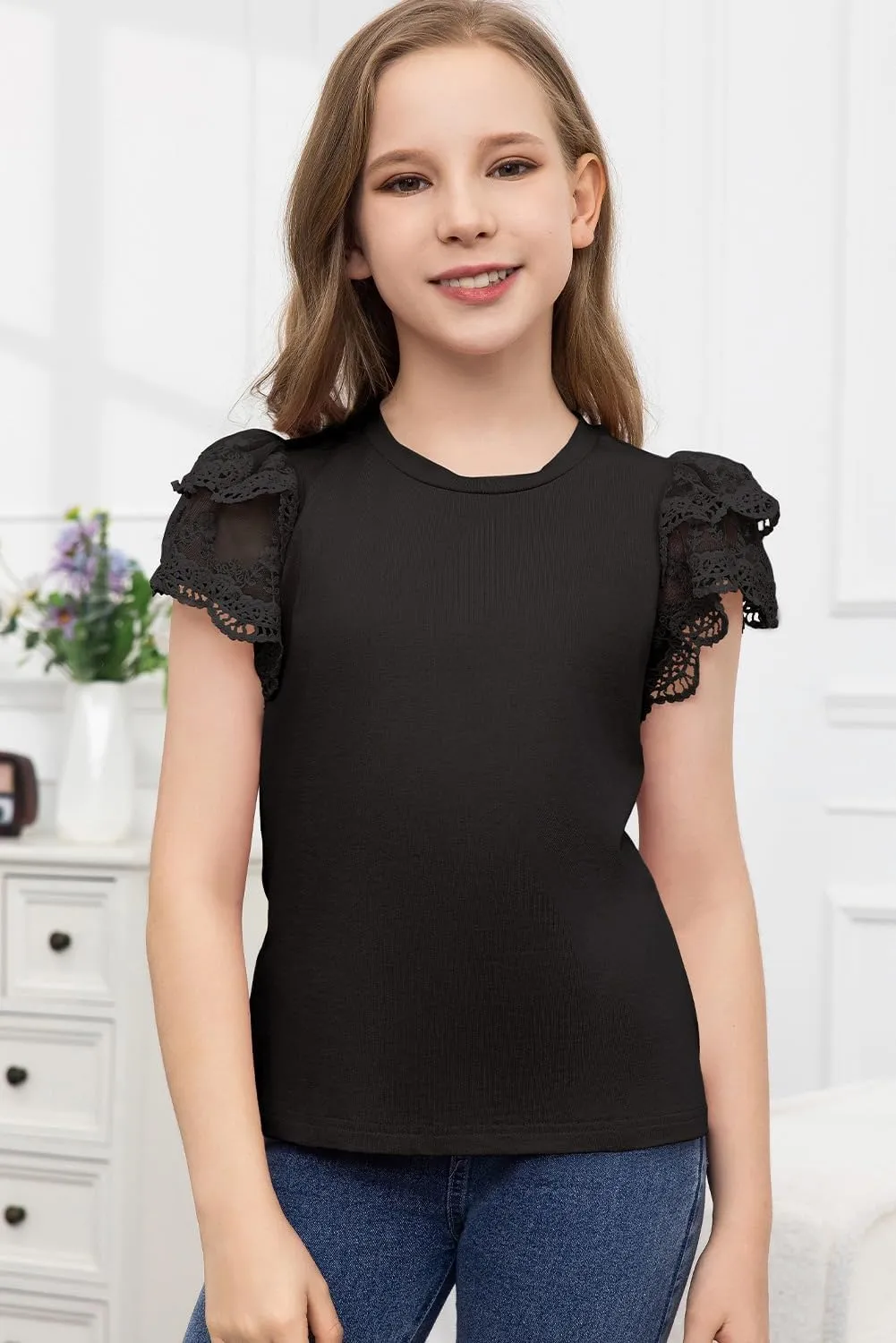 blibean Teen Girls Tshirt Cotton Flowy Short Sleeve Button Tops Size 6-15 Years