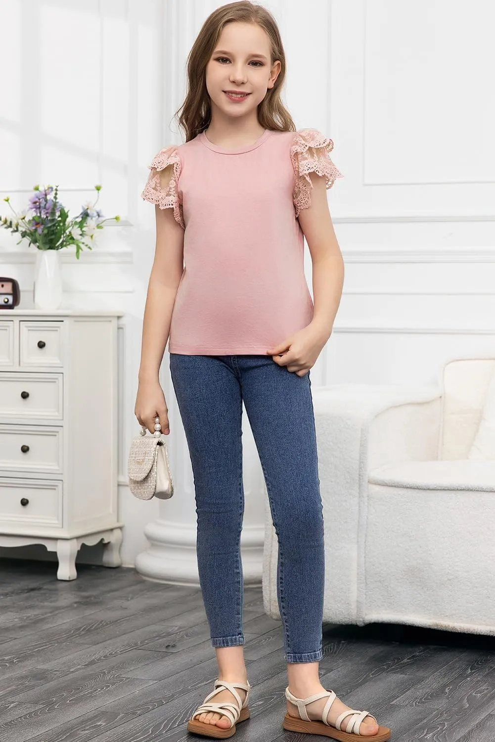 blibean Teen Girls Tshirt Cotton Flowy Short Sleeve Button Tops Size 6-15 Years