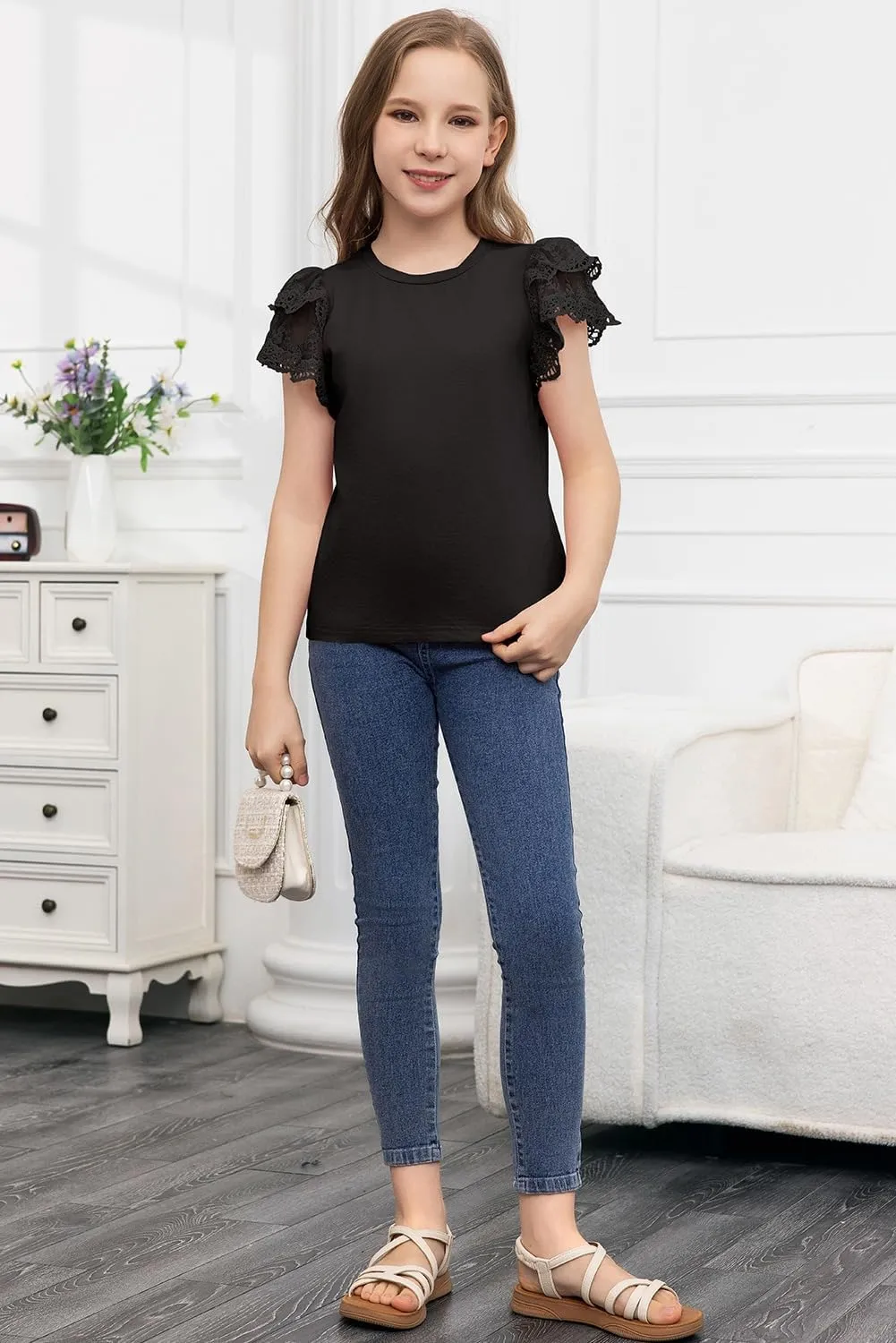 blibean Teen Girls Tshirt Cotton Flowy Short Sleeve Button Tops Size 6-15 Years