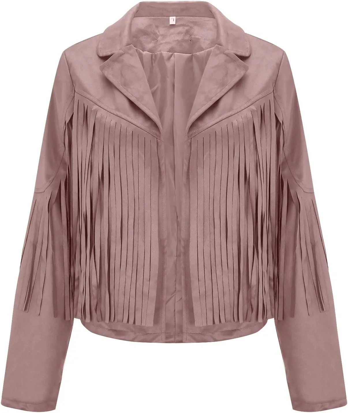 BOXIACEY Tassel Jackets for Women Trendy Faux Leather Biker Jacket Dressy Short Coats Moto Cool Long Sleeve Outerwear Tops