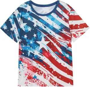 Boys Girls 3D Graphic 4th of July Shirts Funny American Flag Tshirts Kids Short Sleeve Tees 5-12 Years