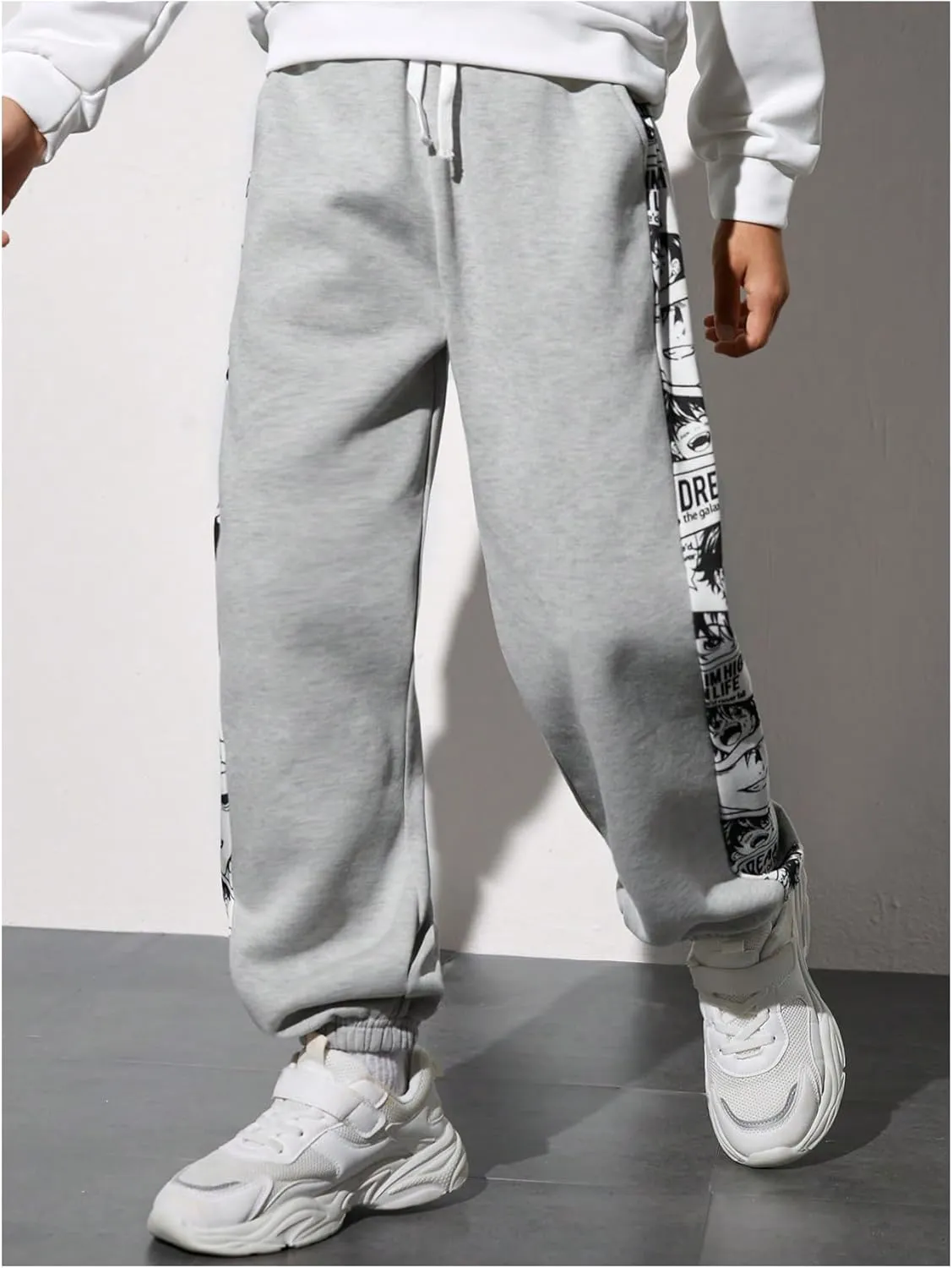 Boy's Y2K Graphic Sweatpants Drawstring Waist Tie Front Jogger Pants with Pockets