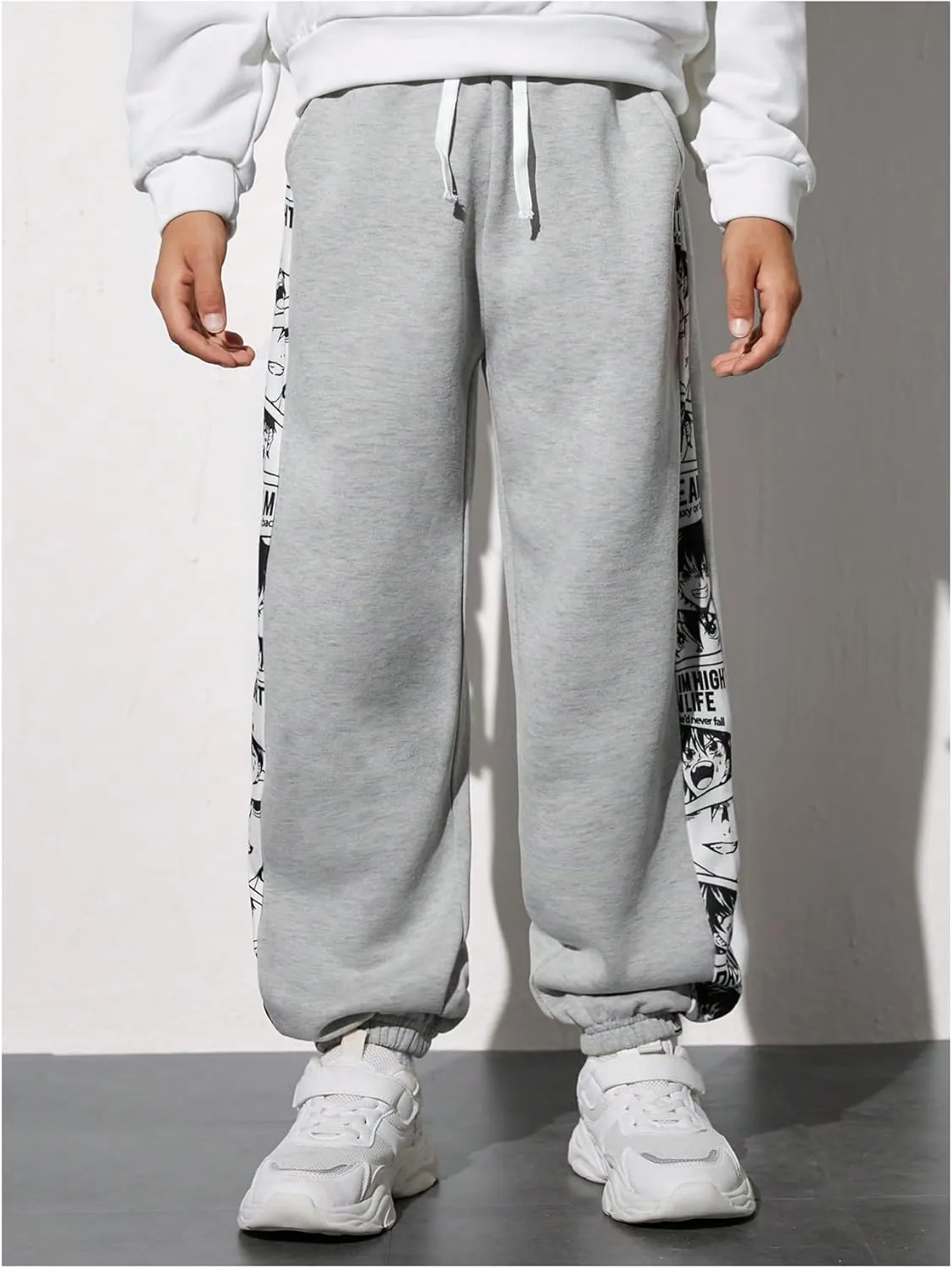 Boy's Y2K Graphic Sweatpants Drawstring Waist Tie Front Jogger Pants with Pockets