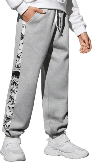 Boy's Y2K Graphic Sweatpants Drawstring Waist Tie Front Jogger Pants with Pockets