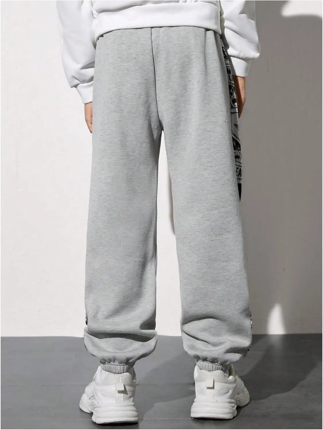 Boy's Y2K Graphic Sweatpants Drawstring Waist Tie Front Jogger Pants with Pockets