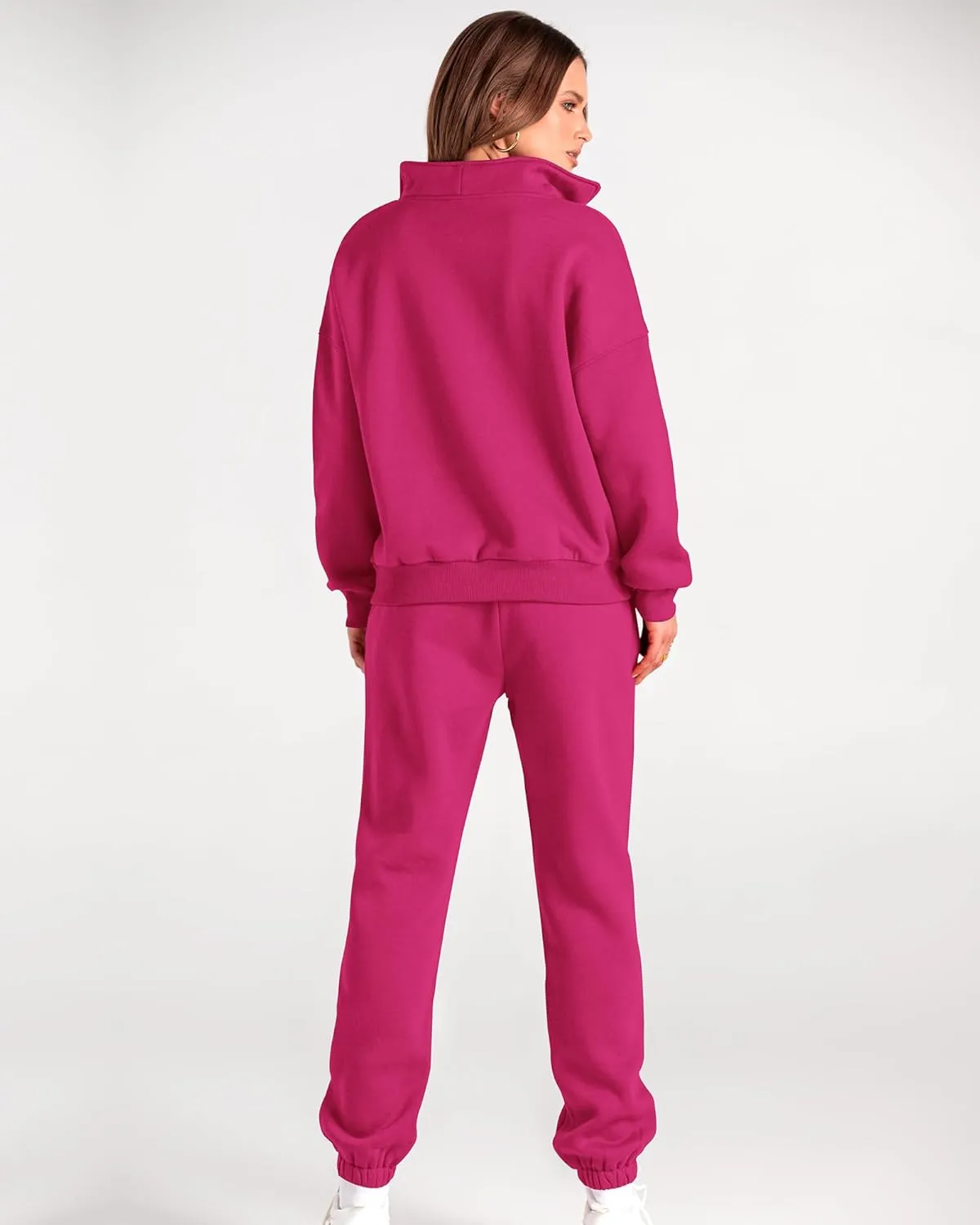 BTFBM Women 2 Piece Tracksuits Fall Winter 1/4 Zip Sweatshirt Jogger Pants Matching Lounge Sets Thick Sweatsuits Pockets