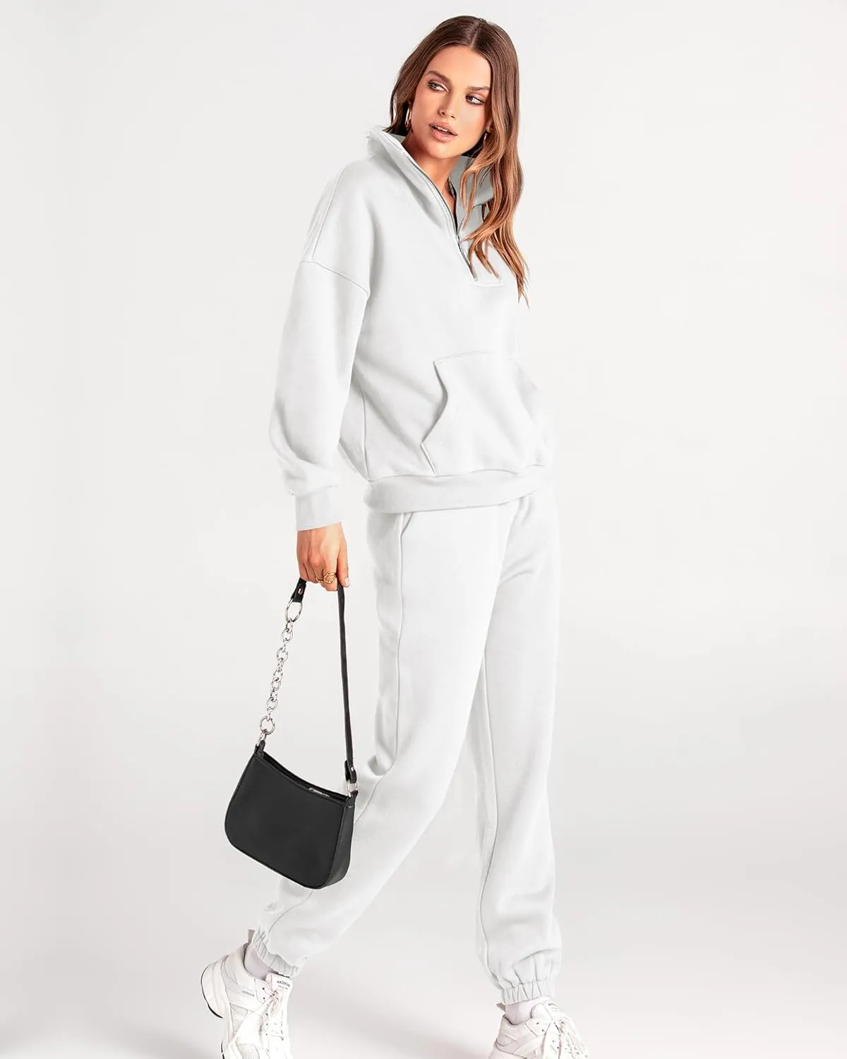 BTFBM Women 2 Piece Tracksuits Fall Winter 1/4 Zip Sweatshirt Jogger Pants Matching Lounge Sets Thick Sweatsuits Pockets