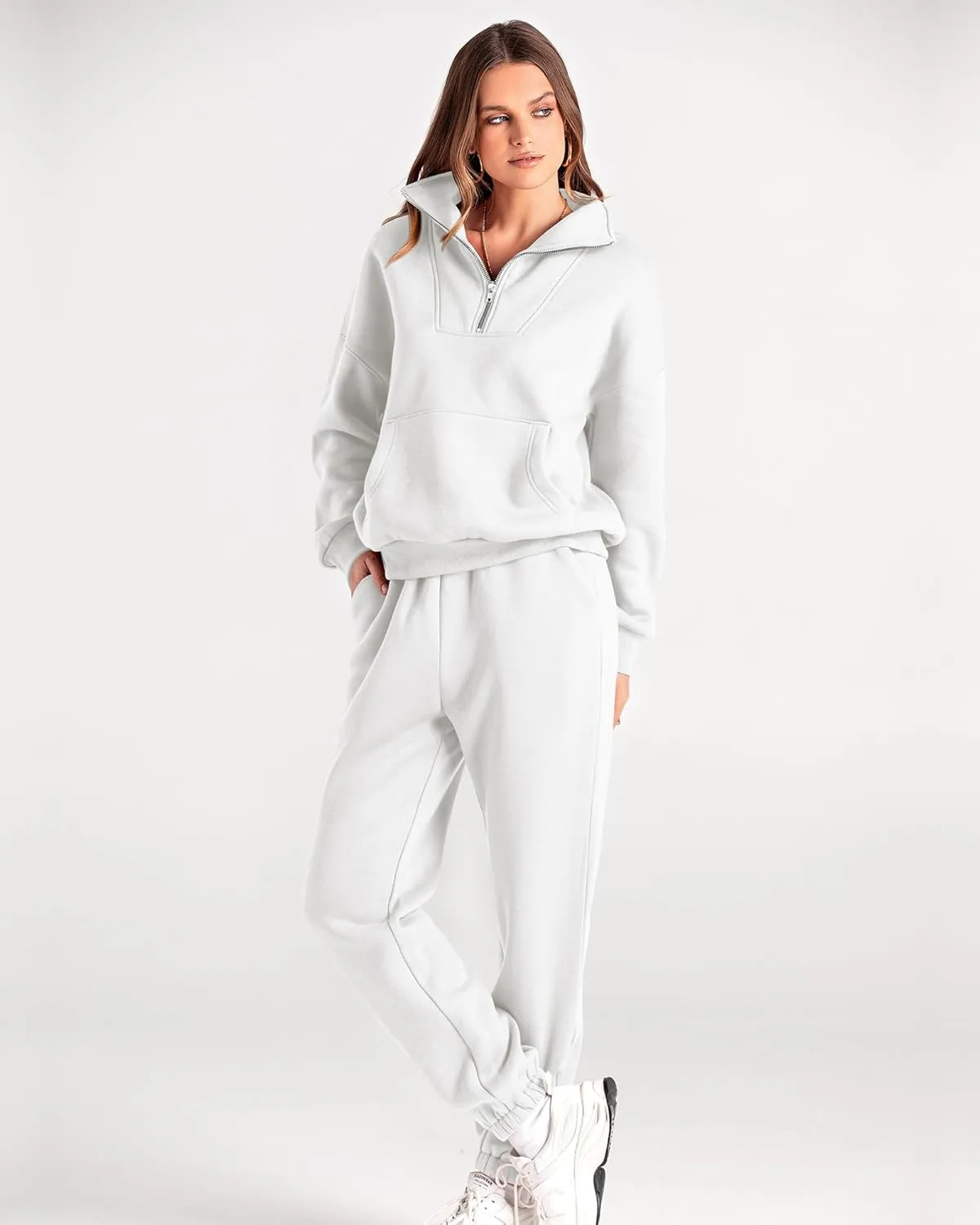 BTFBM Women 2 Piece Tracksuits Fall Winter 1/4 Zip Sweatshirt Jogger Pants Matching Lounge Sets Thick Sweatsuits Pockets