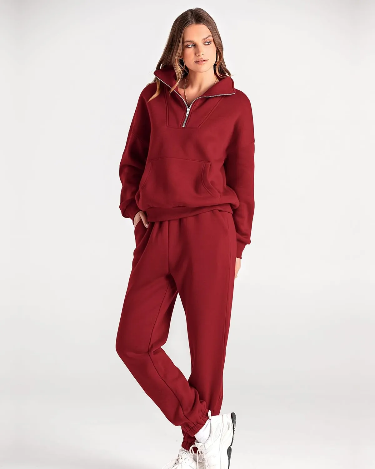 BTFBM Women 2 Piece Tracksuits Fall Winter 1/4 Zip Sweatshirt Jogger Pants Matching Lounge Sets Thick Sweatsuits Pockets