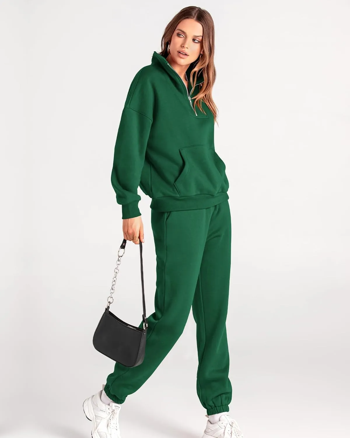 BTFBM Women 2 Piece Tracksuits Fall Winter 1/4 Zip Sweatshirt Jogger Pants Matching Lounge Sets Thick Sweatsuits Pockets