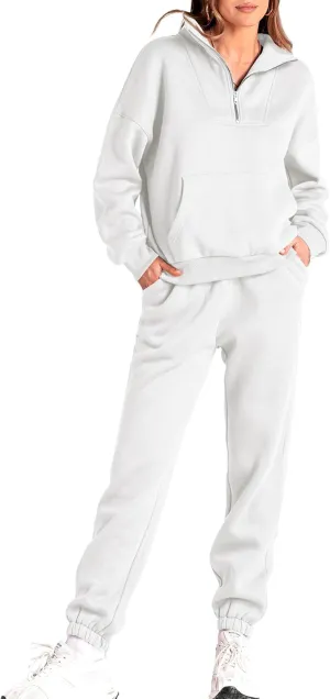 BTFBM Women 2 Piece Tracksuits Fall Winter 1/4 Zip Sweatshirt Jogger Pants Matching Lounge Sets Thick Sweatsuits Pockets